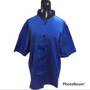 Two Happy Chef blue uniform tops